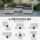 Outsunny 6 Pieces Rattan Furniture Set Garden Sofa Set Mixed Grey