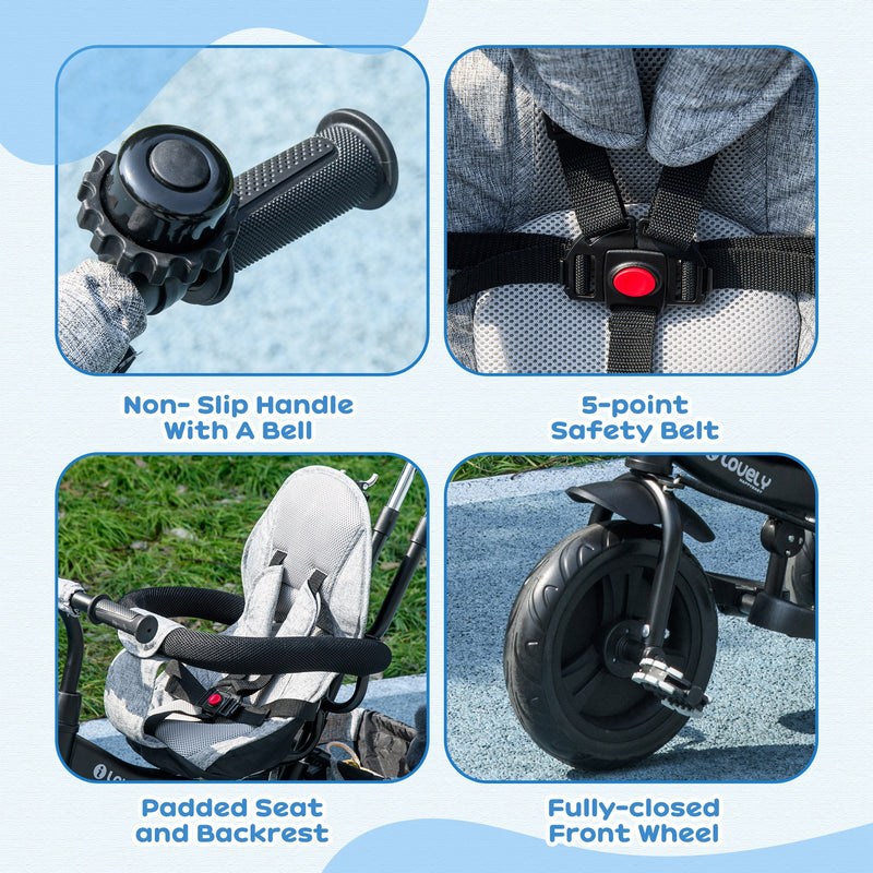 HOMCOM 6 In 1 Kids Trike, Stroller With Parent Handle