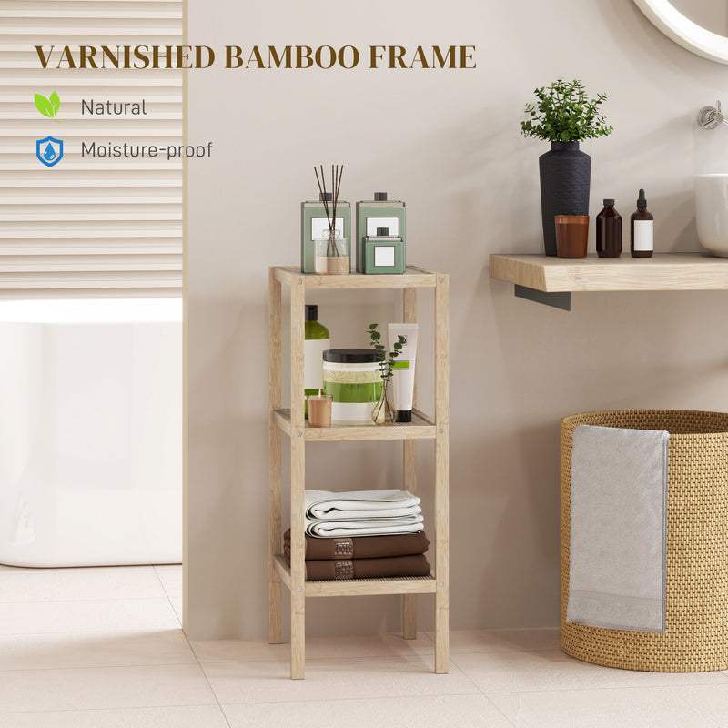 Bathroom Storage Shelving Unit, Freestanding Bamboo Shelves, Natural