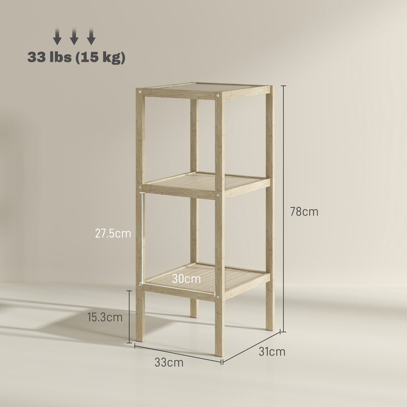Bathroom Storage Shelving Unit, Freestanding Bamboo Shelves, Natural