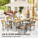 Outsunny Garden Table for 6, Outdoor Dining Table with 5cm Umbrella Hole