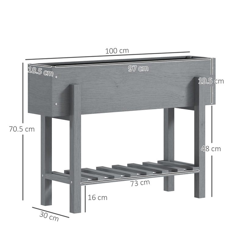 Outsunny Wooden Raised Bed w/ Bed Liner, Storage Shelf