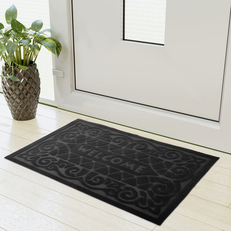 Welcome Easy Care Absorbent Door Mat in Black