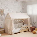 HOMCOM House-Shaped Kids Bed Frame Solid Pine Wood with Guard Rails, Natural