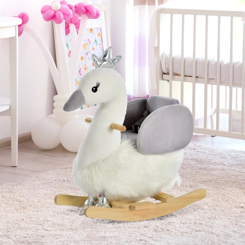 HOMCOM Children's Rocking Swan -White/Grey