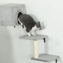 PawHut 6-Piece Cat Wall Shelves Set, Cat Wall Furniture with Condo, Grey