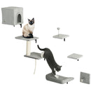 PawHut 6-Piece Cat Wall Shelves Set, Cat Wall Furniture with Condo, Grey
