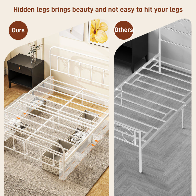 HOMCOM 5ft Metal King Platform Bed Frame w/ Underbed Storage Headboard White