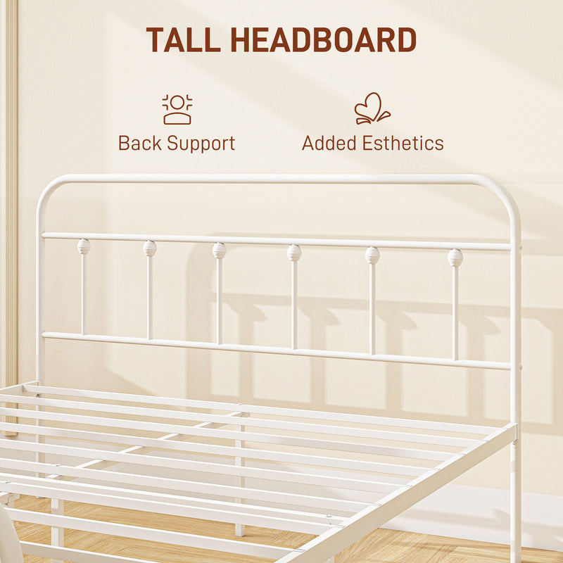 HOMCOM 5ft Metal King Platform Bed Frame w/ Underbed Storage Headboard White