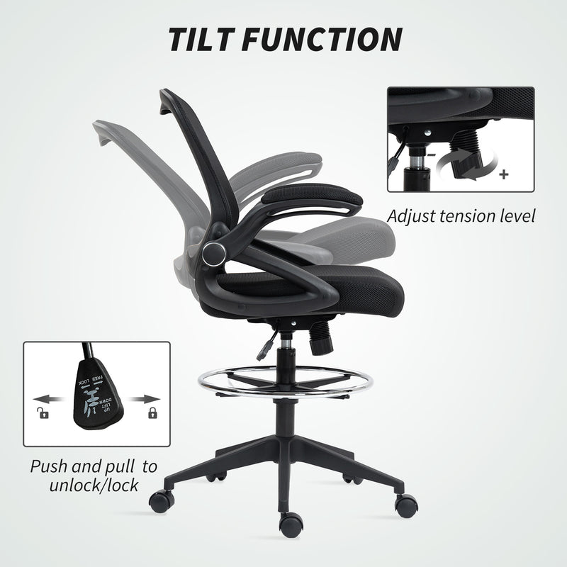 Vinsetto Mesh Office Stool, 60° Swivel Height Adjustable Chair