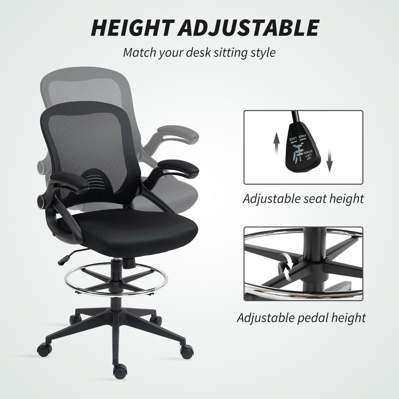 Vinsetto Mesh Office Stool, 60° Swivel Height Adjustable Chair