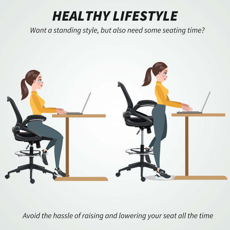 Vinsetto Mesh Office Stool, 60° Swivel Height Adjustable Chair