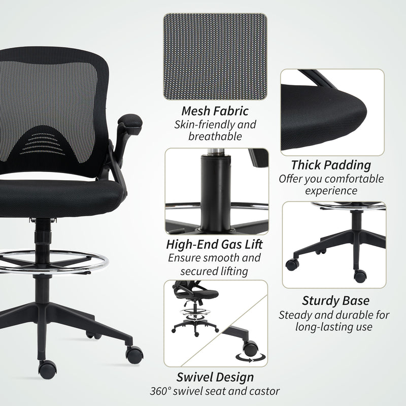 Vinsetto Mesh Office Stool, 60° Swivel Height Adjustable Chair