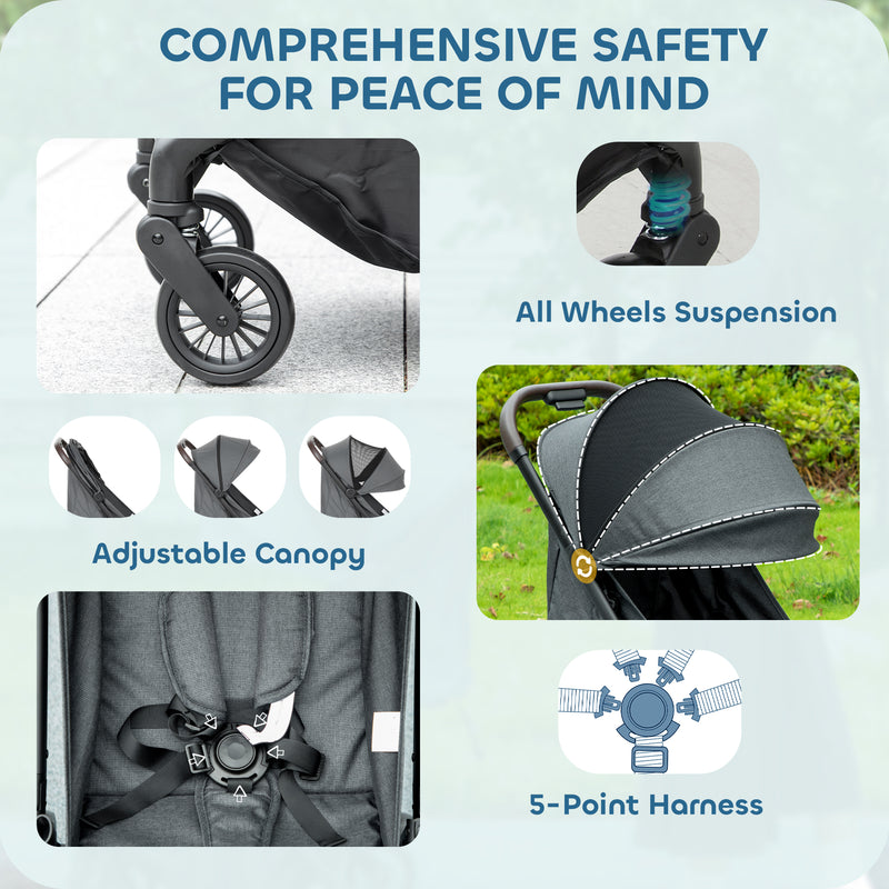 AIYAPLAY Baby Stroller with Adjustable Seat, Travel Pushchair