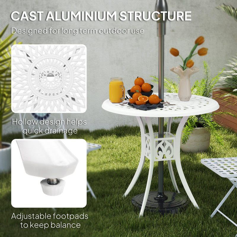 Outsunny 78 Cm Round Garden Dining Table With Parasol Hole, White