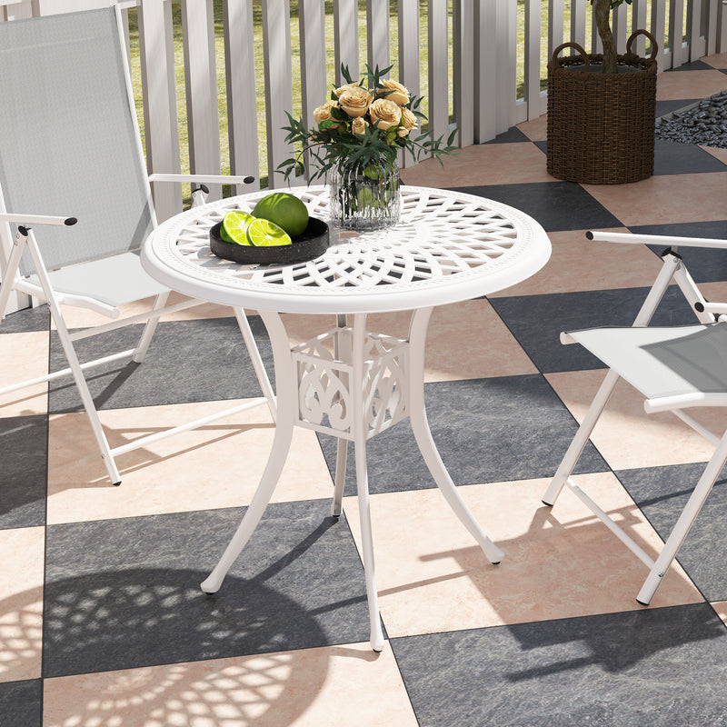 Outsunny 78 Cm Round Garden Dining Table With Parasol Hole, White