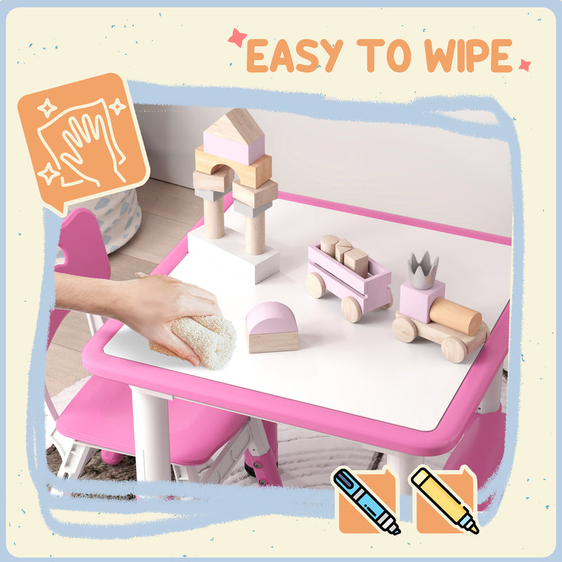 AIYAPLAY 3 Pcs Height Adjustable Kids Table and Chair Set for Playroom - Pink