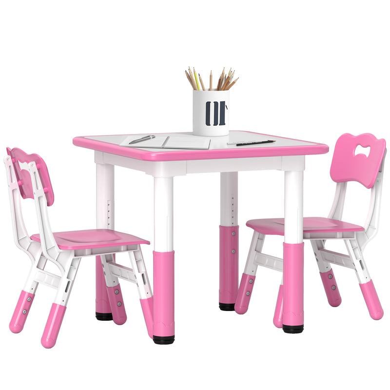 AIYAPLAY 3 Pcs Height Adjustable Kids Table and Chair Set for Playroom - Pink