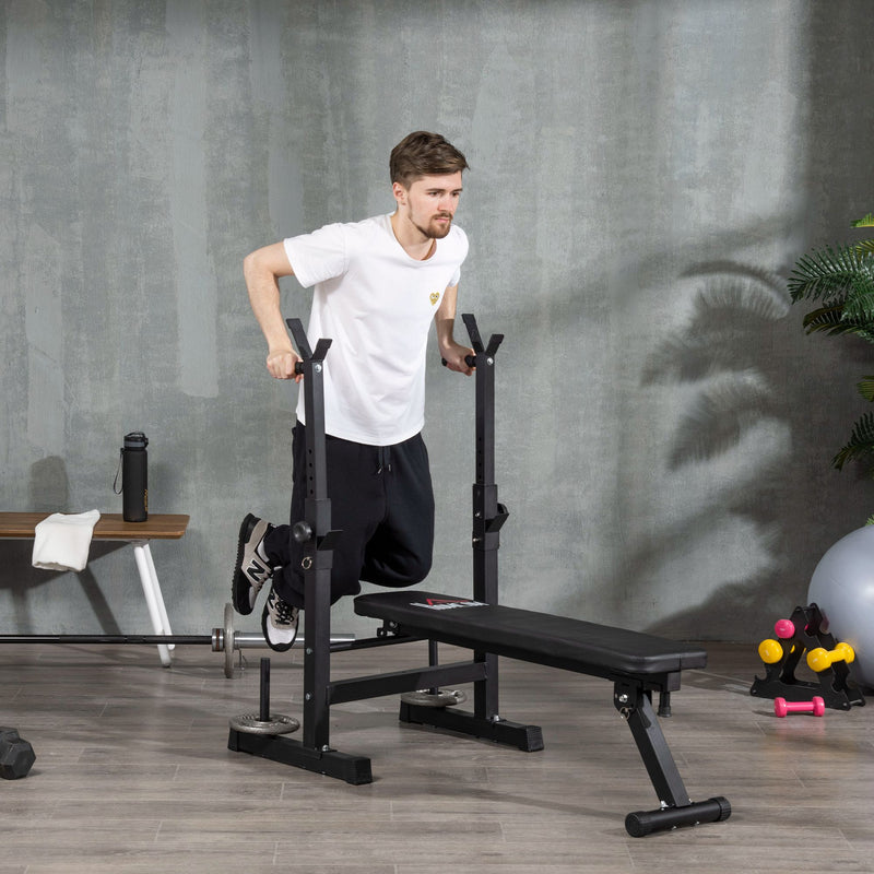 HOMCOM Adjustable Weight Bench with Barbell Rack and Dip Station, Black