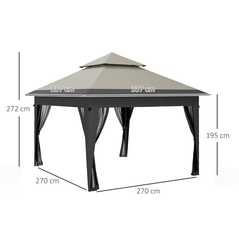 Outsunny 3 x 3(m) Pop Up Gazebo, Instant Shelter with Mosquito Netting, Grey
