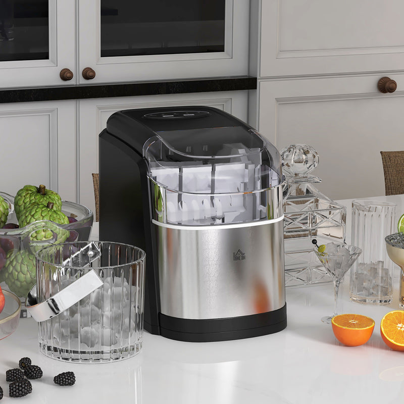 HOMCOM Portable Ice Cube Maker w/ 2 Cube Sizes 12Kg/24 Hrs, 9 Cubes/ 6-12Mins