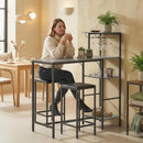 HOMCOM 3Pcs Breakfast Bar Table and Stools Set 4-tier shelving, Washed Grey