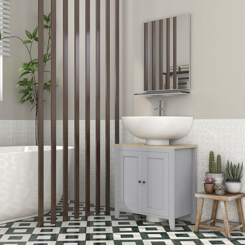 kleankin Bathroom Pedestal Under Sink Cabinet with Adjustable Shelf, Grey