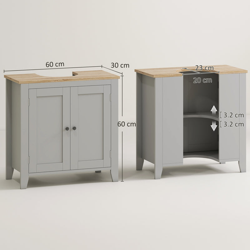 kleankin Bathroom Pedestal Under Sink Cabinet with Adjustable Shelf, Grey
