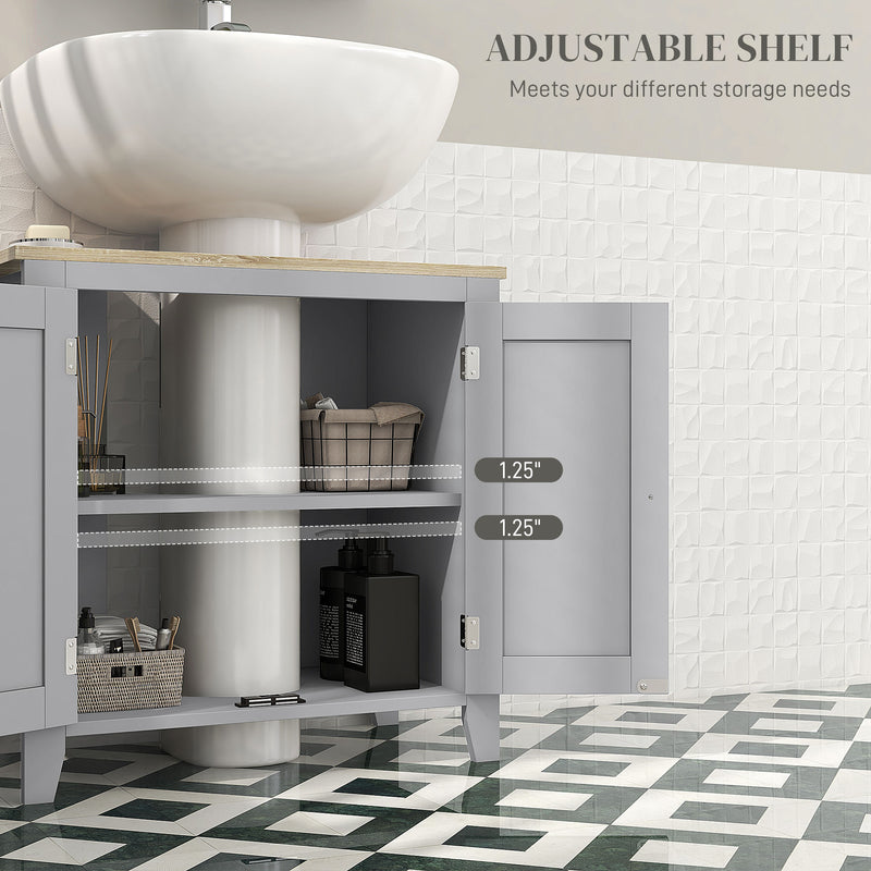 kleankin Bathroom Pedestal Under Sink Cabinet with Adjustable Shelf, Grey