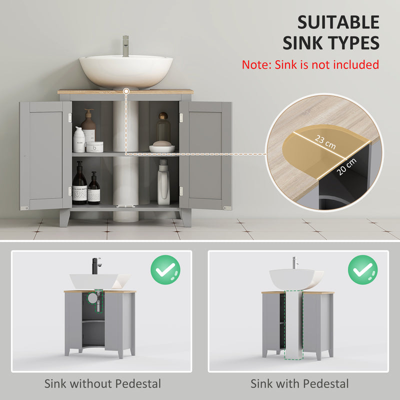 kleankin Bathroom Pedestal Under Sink Cabinet with Adjustable Shelf, Grey