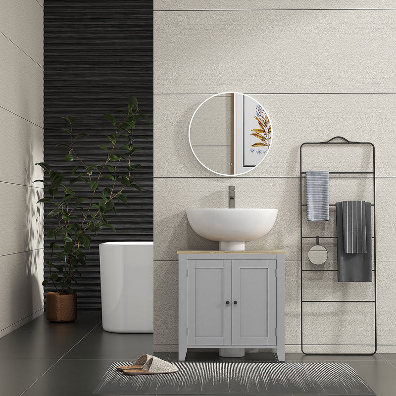 kleankin Bathroom Pedestal Under Sink Cabinet with Adjustable Shelf, Grey