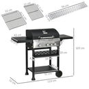 Outsunny 3+1 Burner Propane Gas Barbecue Grill with Thermometer, Bottle Opener