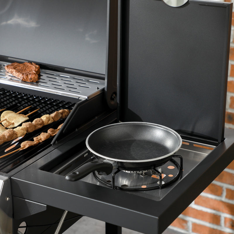 Outsunny 3+1 Burner Propane Gas Barbecue Grill with Thermometer, Bottle Opener