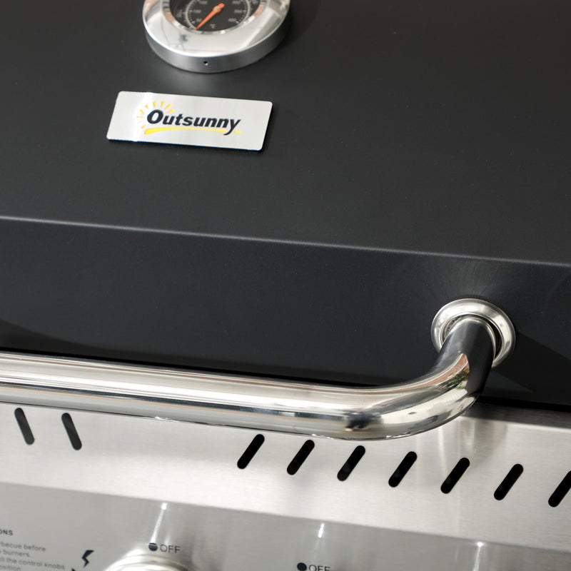 Outsunny 3+1 Burner Propane Gas Barbecue Grill with Thermometer, Bottle Opener