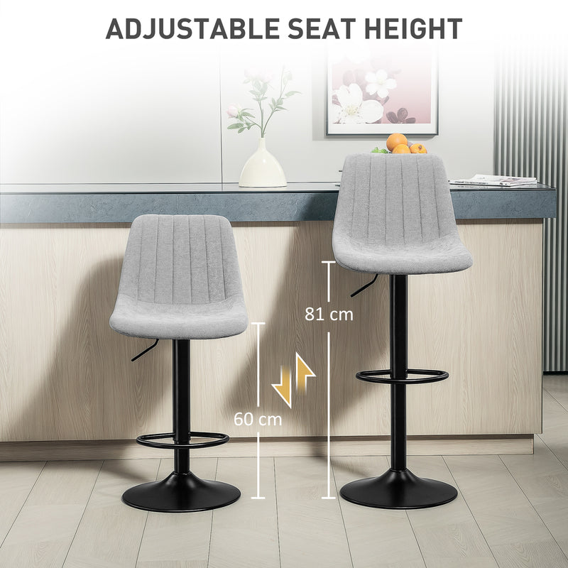 HOMCOM Bar Stools Set of 2 Adjustable Swivel Bar Chairs with Backrest