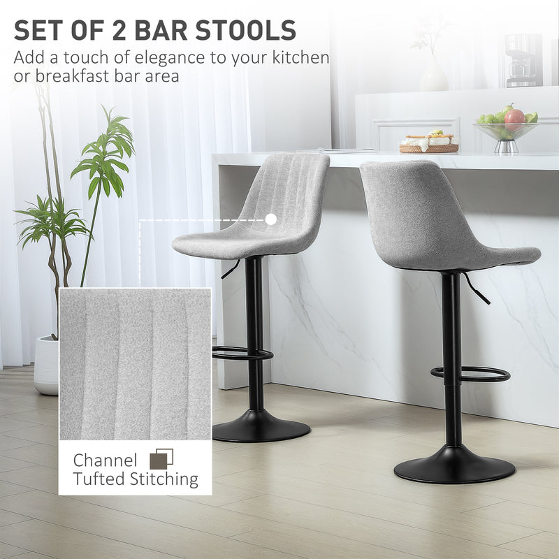 HOMCOM Bar Stools Set of 2 Adjustable Swivel Bar Chairs with Backrest