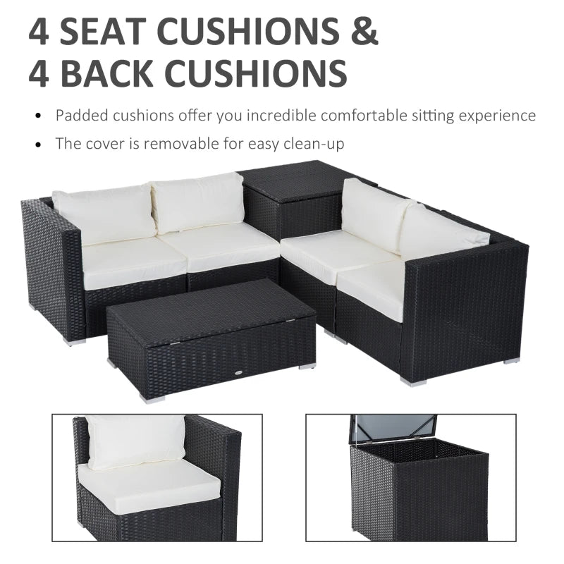 Outsunny Rattan Corner Sofa Set - Black