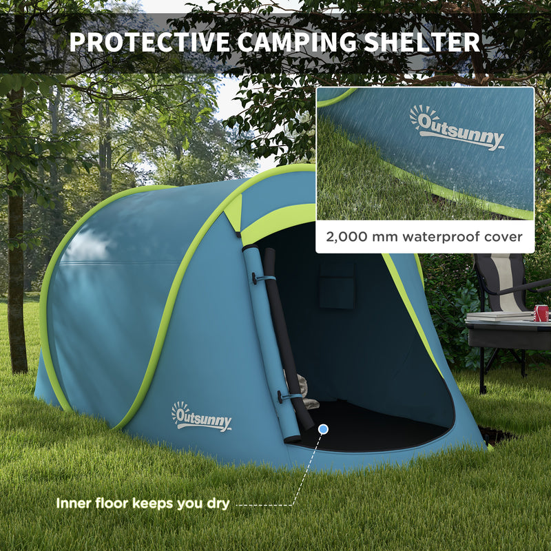 Outsunny Pop up Camping Tent for 2 Man, 2000mm Waterproof with Carry Bag
