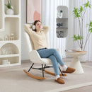 HOMCOM Upholstered Velvet Rocking Chair with Solid Wood Legs, Cream