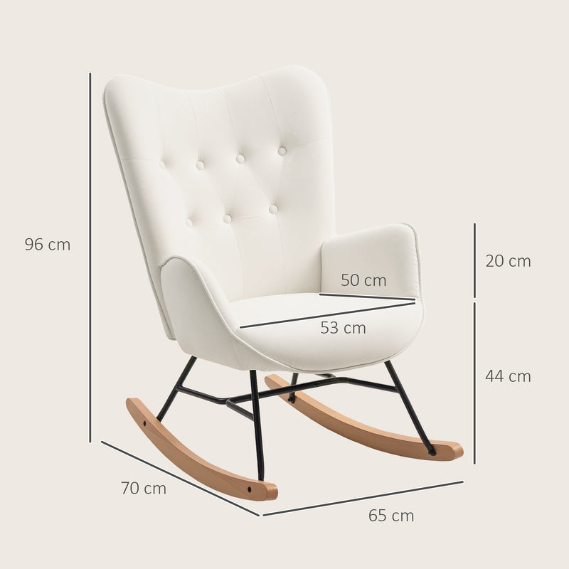 HOMCOM Upholstered Velvet Rocking Chair with Solid Wood Legs, Cream