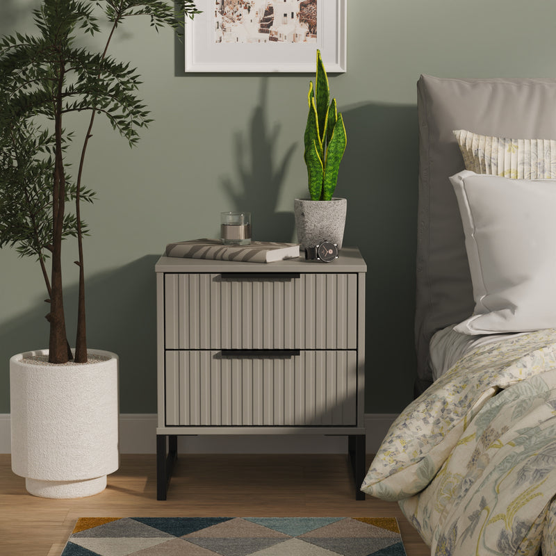 Fluted 2 Drawer Bedside in Dusk Grey - Ready Assembled