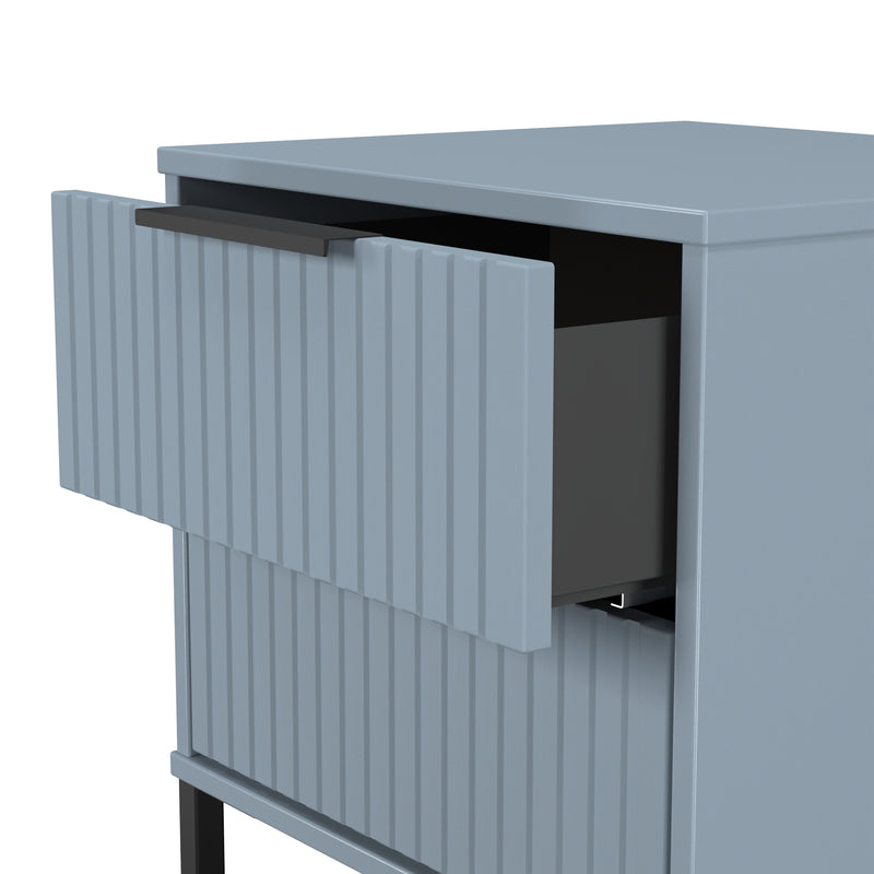 Fluted 2 Drawer Bedside in Denim Blue - Ready Assembled