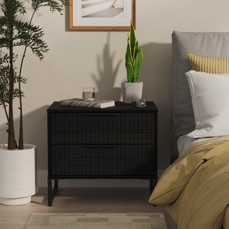 Fluted 2 Drawer Side Table in Black Ash - Ready Assembled