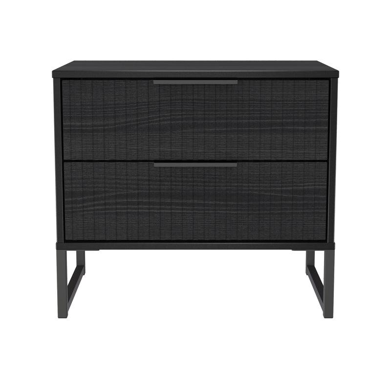 Fluted 2 Drawer Side Table in Black Ash - Ready Assembled