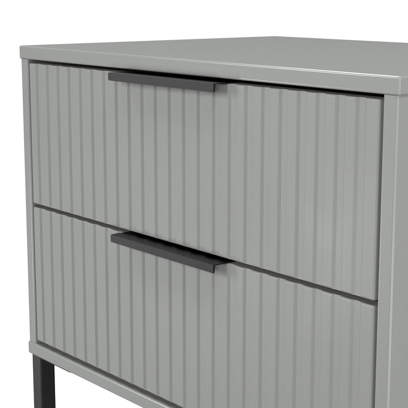Fluted 2 Drawer Side Table in Dusk Grey - Ready Assembled