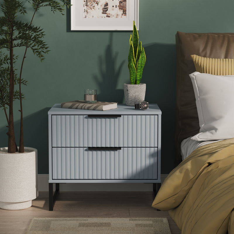 Fluted 2 Drawer Side Table in Denim Blue - Ready Assembled