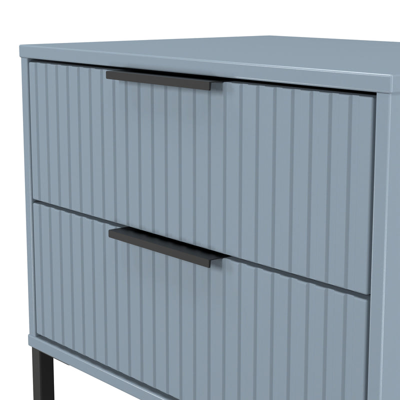 Fluted 2 Drawer Side Table in Denim Blue - Ready Assembled
