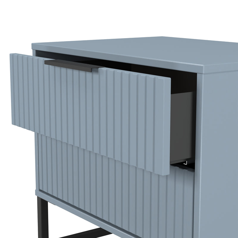 Fluted 2 Drawer Side Table in Denim Blue - Ready Assembled