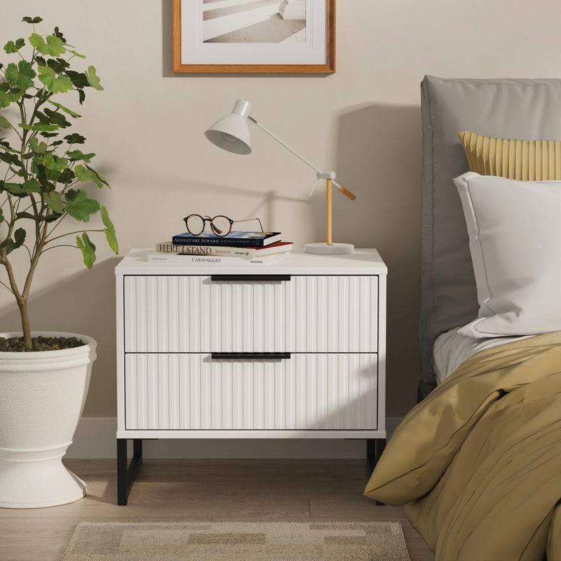 Fluted 2 Drawer Side Table in White Matt - Ready Assembled