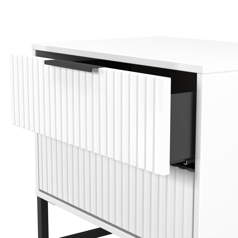 Fluted 2 Drawer Side Table in White Matt - Ready Assembled